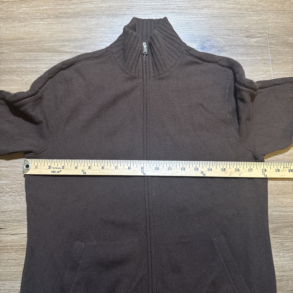 Ralph Lauren Golf Women's LARGE 100% Cashmere Full Zip Sweater Brown Cable Knit - Picture 10 of 14